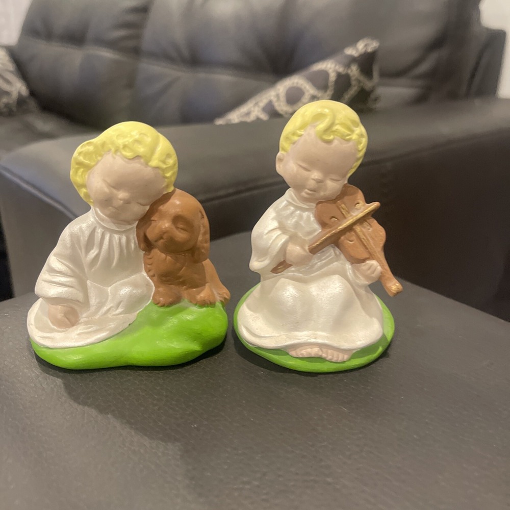 Vintage Angel Baby Ceramic Figurines Set of 2